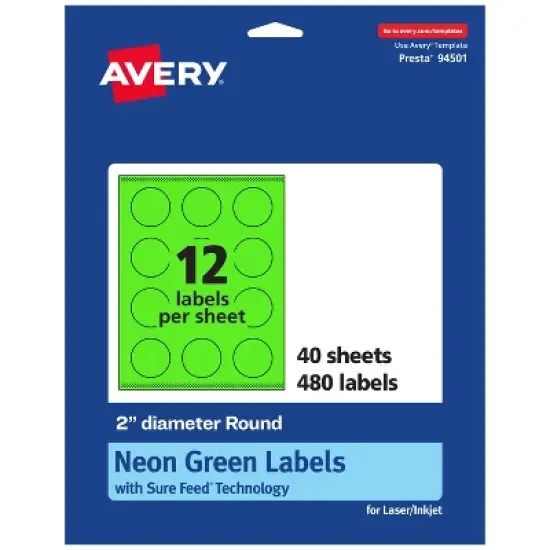 Avery Neon Green Paper Labels, 2" Diameter Round image {10}