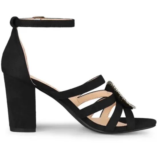 Allegra K Women's Crystal Rhinestone Buckle Chunky Heel Sandal image {5}