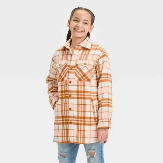  Girls' Cozy Lined Plaid Shacket- art class&trade; image {3}