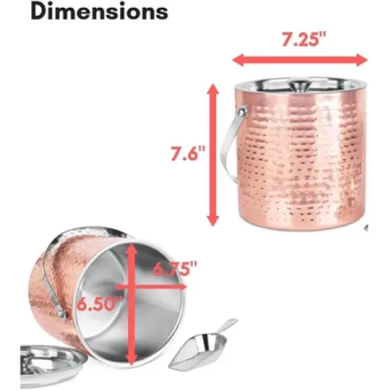 BirdRock Home Hammered Ice Bucket with Scoop & Lid - 2.8 Liter - Copper image {5}
