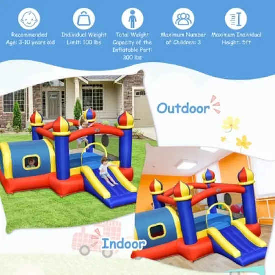 Costway Inflatable Castle Kids Bounce House w/ Slide Jumping Playhouse & 550W Blower image {4}