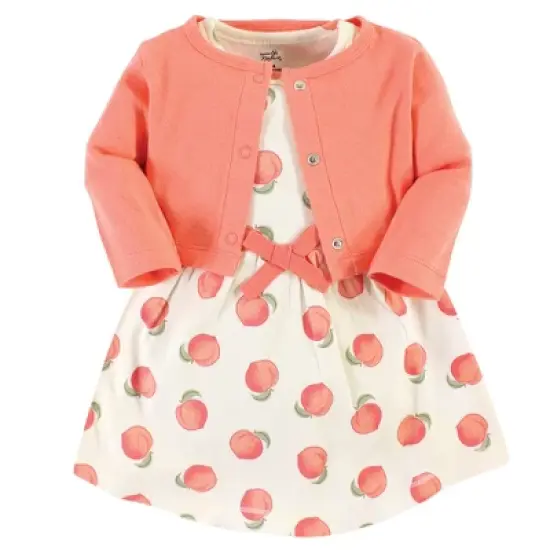 Touched by Nature Baby and Toddler Girl Organic Cotton Dress and Cardigan, Peach image {3}
