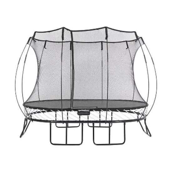 Springfree Outdoor 8 x 11 Foot Oval Jumping Trampoline with Net Enclosure, Basketball Hoop Game, and Step Ladder, Accessories for Backyard, Black image {1}