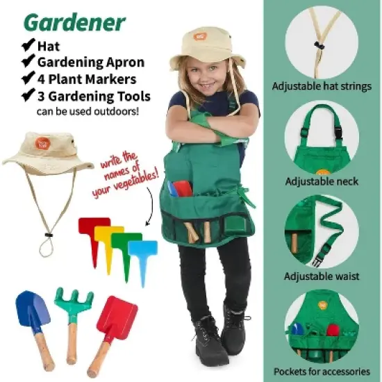 Bintiva 3-in-1 Pretend Play Costume Trunk &ndash; Construction Worker, Chef, and Gardener Role-Play Sets with Accessories &ndash; Ages 3+ image {4}