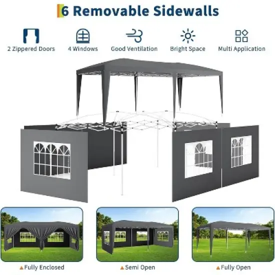 Acekool 10x20 Heavy Duty Pop Up Canopy Tent with 6 Removable Sidewalls, Adjustable Heights, Stakes & Ropes Included, Commercial Outdoor Shelter image {5}