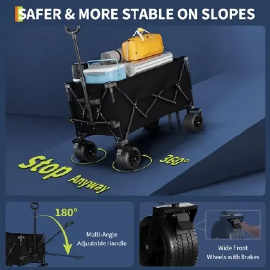Collapsible Wagon Cart with Wheels, Foldable Utility Heavy Duty Wagon for Camping, All Terrain Beach Cart with Cup Holders image {7}