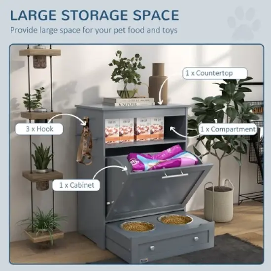 Gulches PawHut Large Elevated Dog Bowls with Storage Cabinet - Stylish Feeding Station image {3}