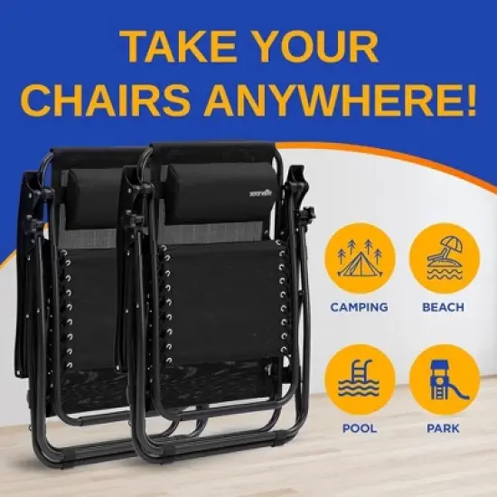 Adjustable Zero Gravity Chair Set for Relaxation with Foldable Design, Portable, Durable, Black image {6}