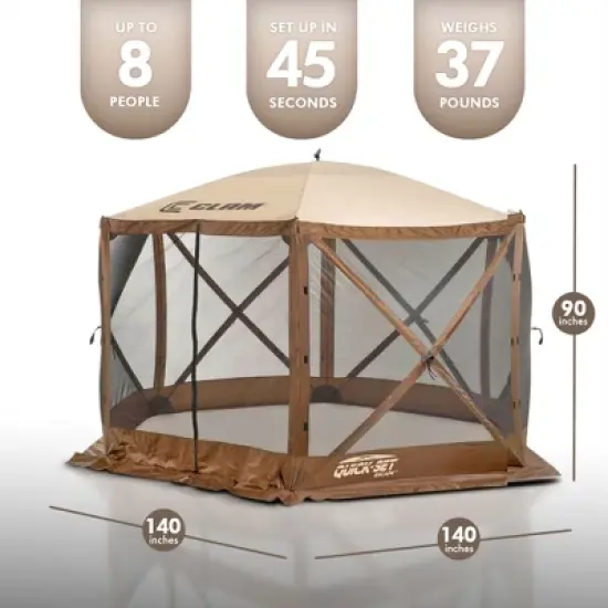 Clam Quick-Set Escape Sided Portable Pop-Up Outdoor Camping Gazebo Screen Tent with Ground Stakes and Carry Bag image {1}