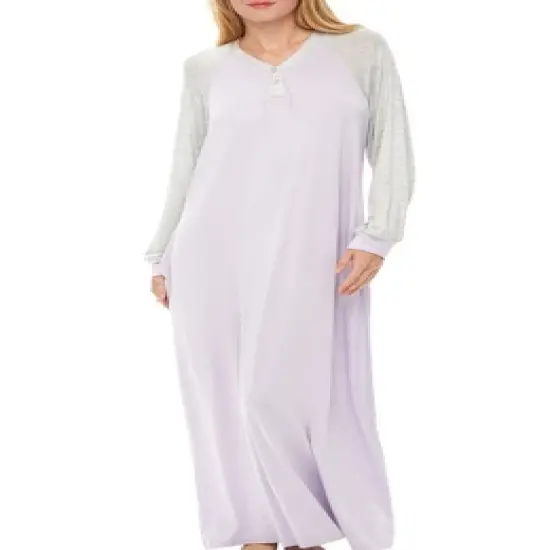 Women's Soft Knit Nightgown, Full Length Long Henley Night Shirt Pajama Top with Pockets image {8}