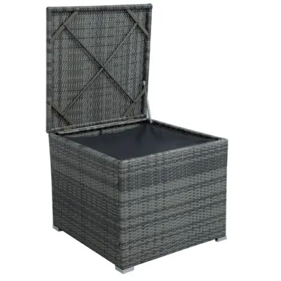 4pc Wicker Patio Set with Large Storage Box & Cushions - Gray - GODEER image {5}