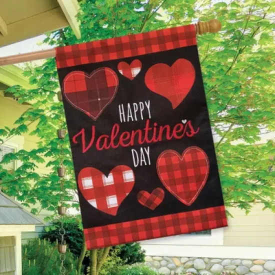 Patterned Valentine's Day Burlap House Flag Hearts 28" x 40" Briarwood Lane image {3}
