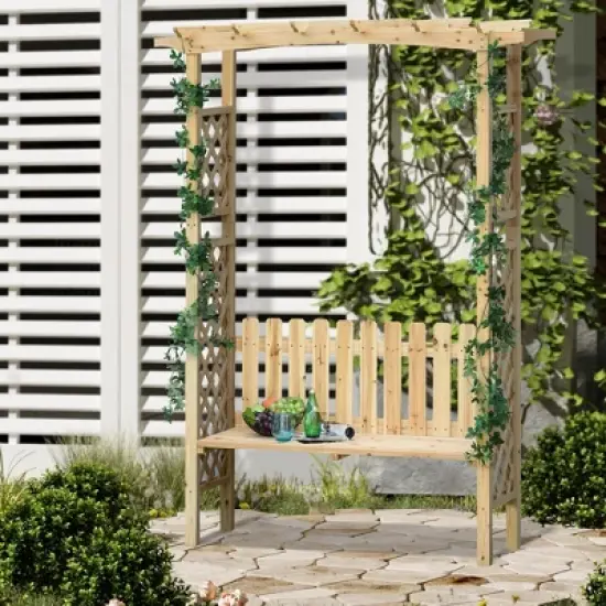 Gulches Wooden Garden Arbor for Climbing Plants with Garden Bench, Garden Arch to Grow Grapes & Vines, Patio Decor & Outdoor, Natural image {8}