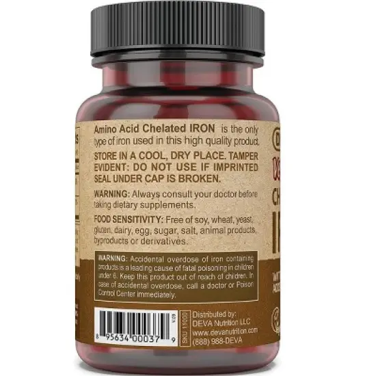 Deva Vegan Chelated Iron with Added B12 29 mg 90 Tablets image {2}
