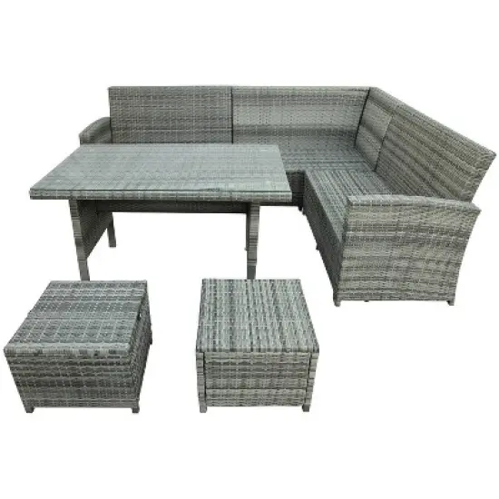 6pc Outdoor Set with Sectional & Glass Table - Gray - WELLFOR image {6}