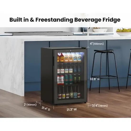 Yeego 141 Cans Beverage Cooler, Freestanding Beverage Refrigerator with Glass Door, Adjustable Shelving image {8}