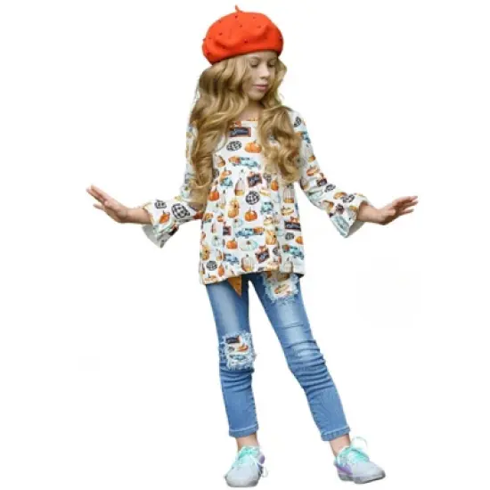 Girls Get Pumped Patched Jeans Set - Mia Belle Girls image {7}