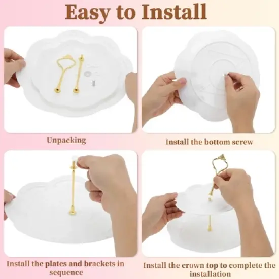 Unique Bargains 2 Tier Dessert Cupcake Stand Round Cup Cake Holder Tower White Gold Tone image {3}