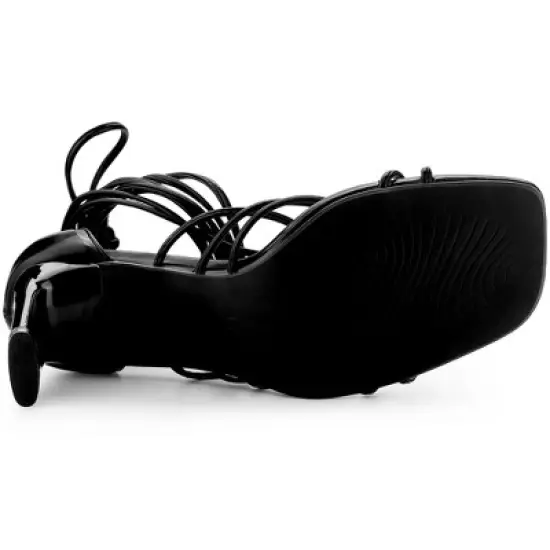 Allegra K Women's Lace Up Strappy Chunky High Heels Sandals image {5}