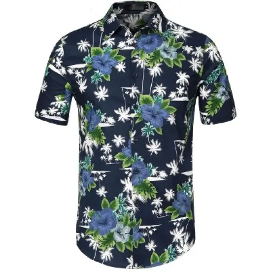 Lars Amadeus Men's Summer Floral Printed Short Sleeves Button Down Beach Hawaiian Shirt image {9}