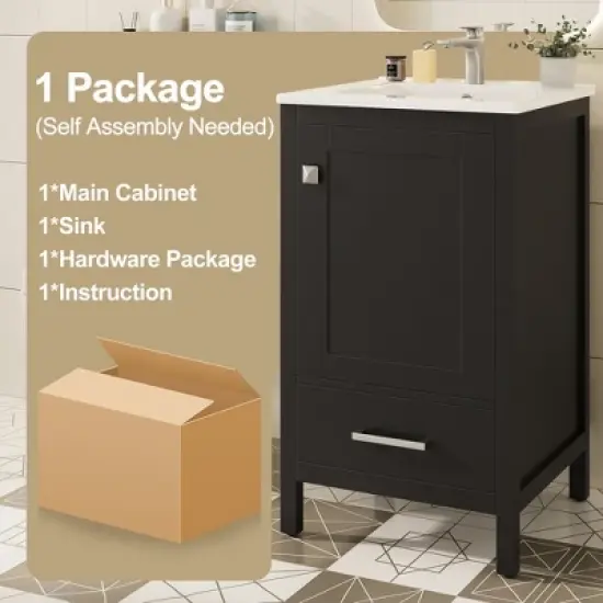 Whisen 30 in. Bathroom Storage Cabinet Bathroom Vanity with 2 Soft Closing Doors and Drawer image {7}