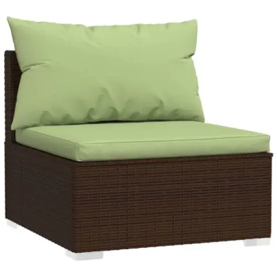 vidaXL Brown Patio Furniture Poly Rattan - Green Cushions -4 Seats image {2}