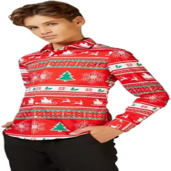 OppoSuits Teen Boys Christmas Shirt - Winter Wonderland - Red image {2}