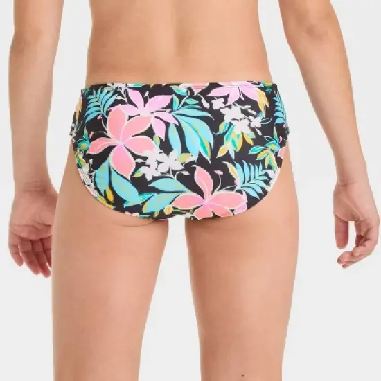 Girls' Ebony Tropical Floral Printed Bikini Swim Bottom - art class&trade; Black image {1}