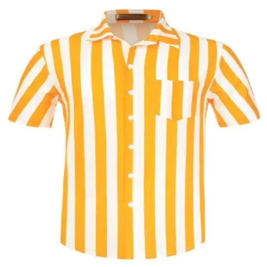 Lars Amadeus Men's Summer Vertical Striped Shirt Short Sleeves Button Up Color Block Stripe Shirt image {9}