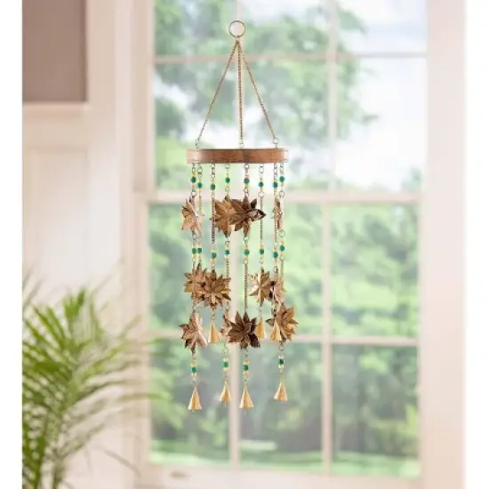 Wind & Weather Beaded Antiqued Bronze-Colored Poinsettia Blossom Wind Chime image {1}