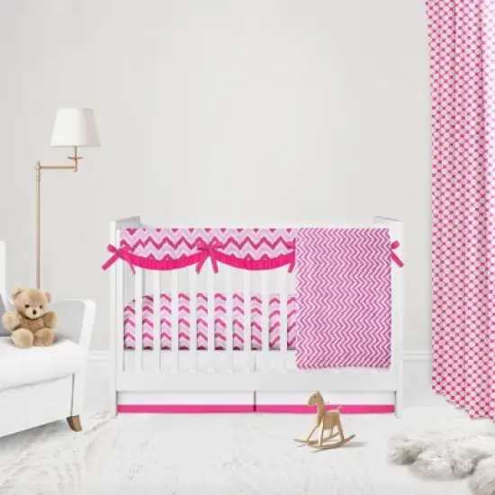 Bacati - Mix n Match Chevron/Dots Long Crib Rail Guard Cover Pink image {3}