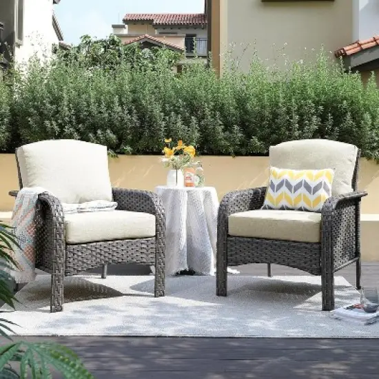 XIZZI Outdoor Wicker Sofa Set with Optional Swivel Chairs, 3.5" Cushions 5 Colors (Gray, Black, Navy, etc.), All-Weather Rattan, Modular 2-7 Pieces image {6}