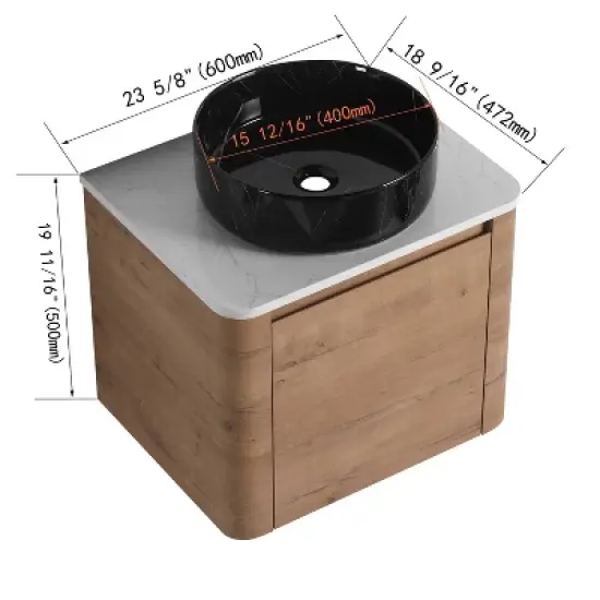 GDFStudio Ford Wall-Mounted Bathroom Vanity With Ceramic Round Sink image {2}