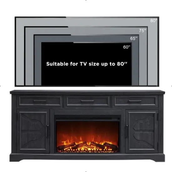 SinCiDo 70" Fireplace TV Stand, Entertainment Center w/ 30" Fireplace, Equipped w/ Remote Control & 3D Flame, Storage Cabinets & Drawers image {4}
