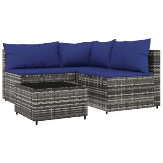 vidaXL Patio Lounge Set Gray PE Rattan Medium Adjustable Feet image {12}