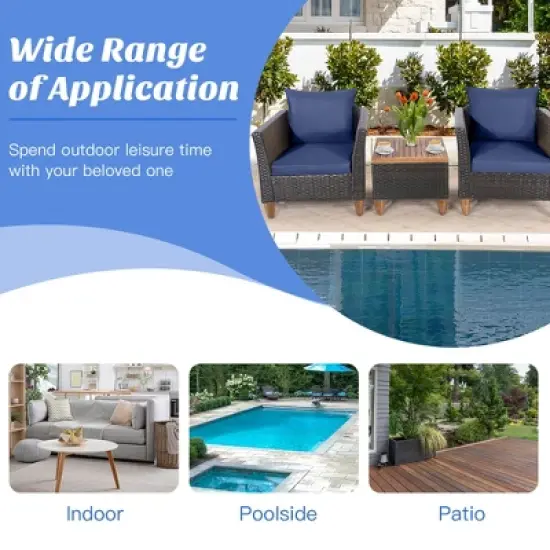 Costway 3PCS Patio Wicker Rattan Sofa Set Furniture Acacia Wood Conversation image {5}