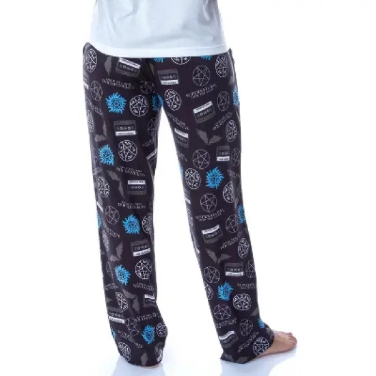 Supernatural Womens' Join The Hunt Anti-Possession Castiel Logos Pajama Pants Black image {3}