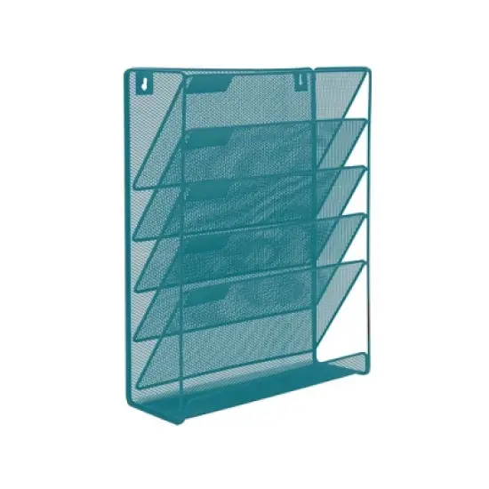 Mind Reader 5-Tier Vertical File Storage, Desktop Organizer, Wall Mount, Office, Metal Mesh, 12.75"L x 4"W x 16"H, Turquoise image {7}