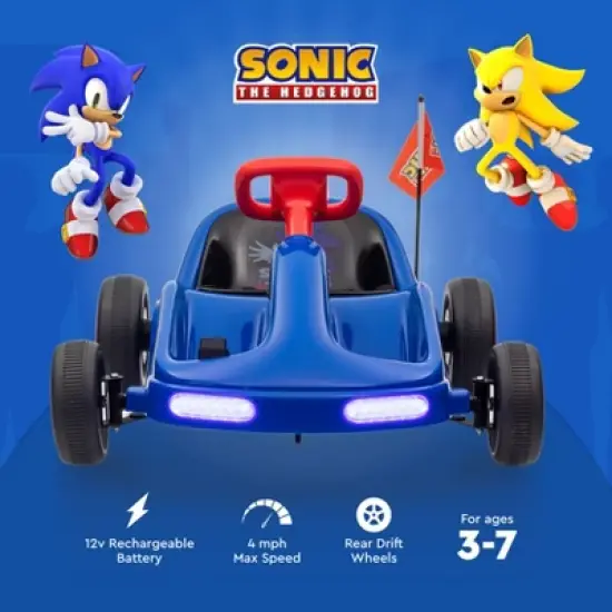 Sonic the Hedgehog 12V Electric Go Kart for Kids with Lights, Remote Control, Seat Belt, Rechargeable Battery, Fun Ride-On for Ages 3-6 image {1}
