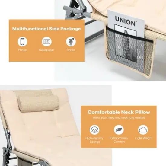 Costway 4-Fold Oversize Padded Folding Chaise Lounge Chair Reclining Chair image {6}