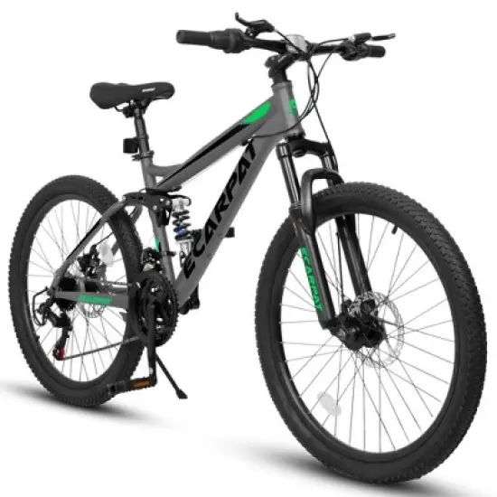 NAYSAYE Bicycle 24 Inch Mountain Bike Full Suspension 21 Speed for Unisex Adults Ideal for Trails, Gray, 65"*25"*36" image {5}