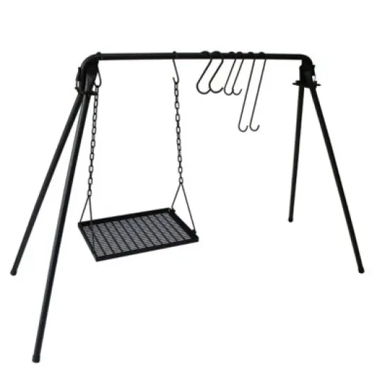 SEVOBAL Grill Cookware Adjustable Hanging Campfire Grill, Foldable BBQ Swing Rack with Iron Grates for Camping, Picnics, Black, 58.66"*36.61"*38.58" image {5}