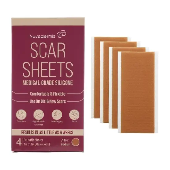 Nuvadermis Medical Grade Water Resistant Reusable Silicone Scar Sheets - Medium Skin Tone - 4ct image {10}