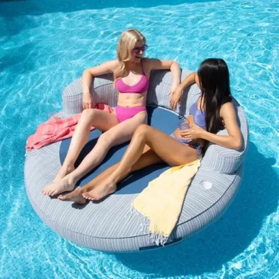 Big Joe Cabanapad Oversized Inflatable Pool Float, Dark Blue & White Stripe, Durable Olefin Fabric, 6 feet image {3}