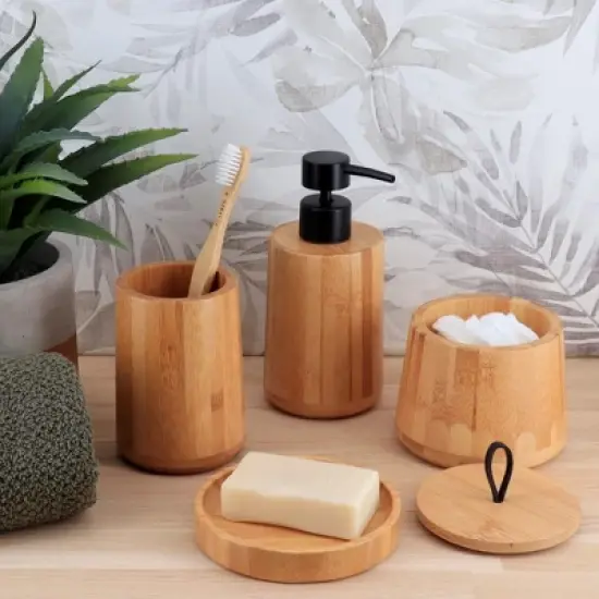 Evideco French Home Goods Natural Bamboo Cotton Ball Holder - Bathroom Container Storage Solution for Cotton Swabs, Pads & Other Bath Accessories image {3}