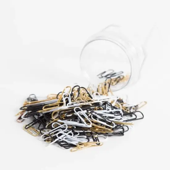 U Brands 280ct Paper Clips in Mason Jar Black/White/Gold: Metal Office Supplies, Teacher Fasteners, Assorted Colors image {2}