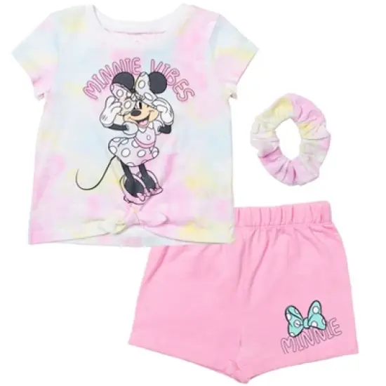 Disney Minnie Mouse Girls T-Shirt Shorts and Scrunchie 3 Piece Outfit Set Little Kid to Big Kid  image {9}