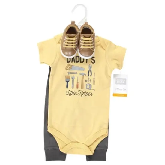 Hudson Baby Infant Boy Cotton Bodysuit, Pant and Shoe Set, Construction Work Short Sleeve image {1}