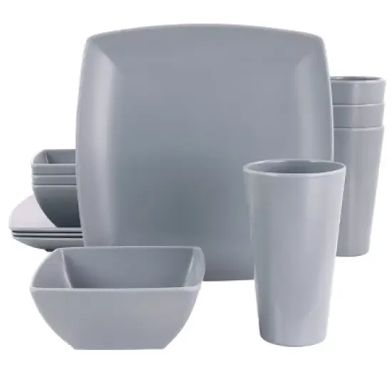 Gibson Home 12 Piece Grayson Melamine Square Dinnerware Set in Gray image {9}