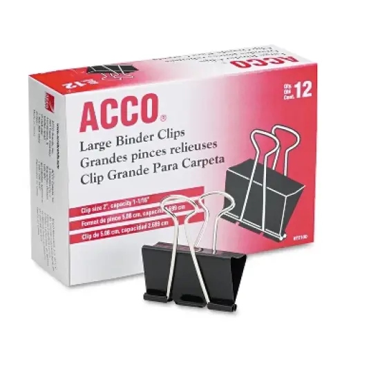 ACCO Large Binder Clips Steel Wire 1 1/16" Cap 2"w Black/Silver Dozen 72100 image {5}